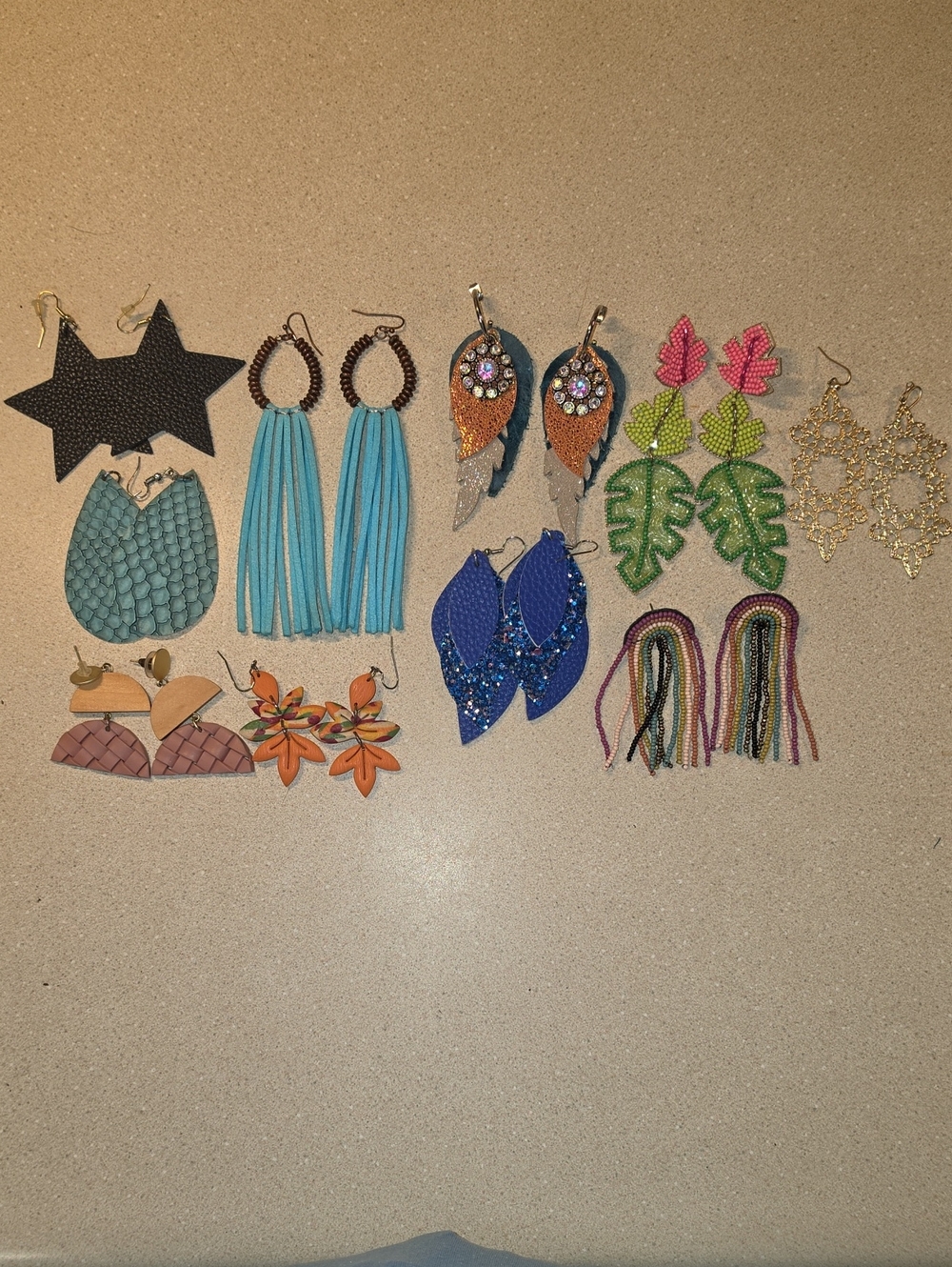 Assorted Women's Beaded and Leather Earrings - Blue Teal Pink Green